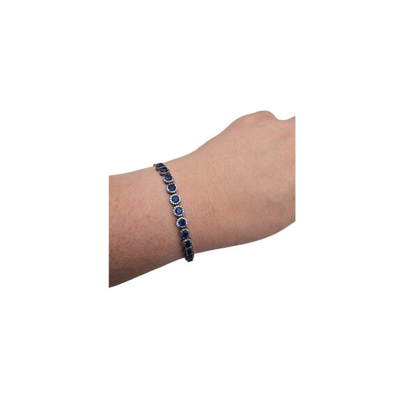 Blue Glass Stone Rhinestone Tennis Bracelet Adjustable - Picture 6 of 7